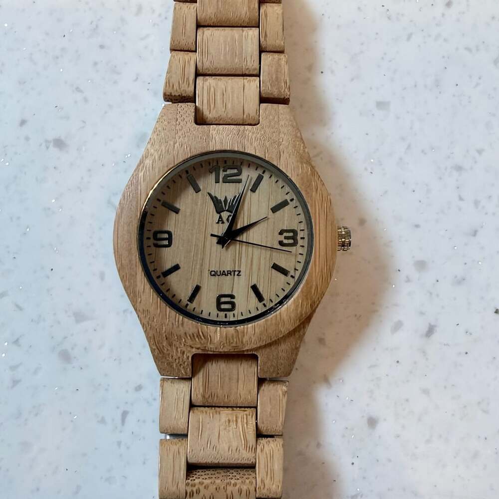 Aos Bamboo Wood Quartz Wristwatch